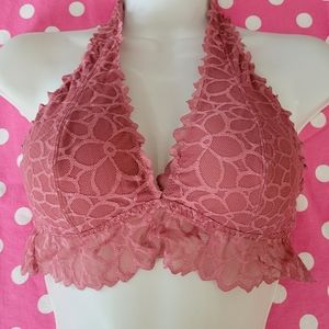 Victoria Secret Pink Lace Halter Bralette Sz Med